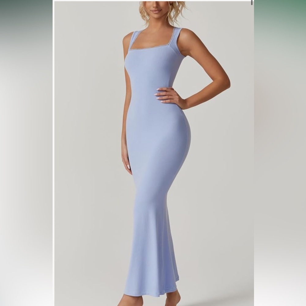 Women's Square Neck Long Maxi Dress Sleeveless Lounge Ribbed Full Length NWT S